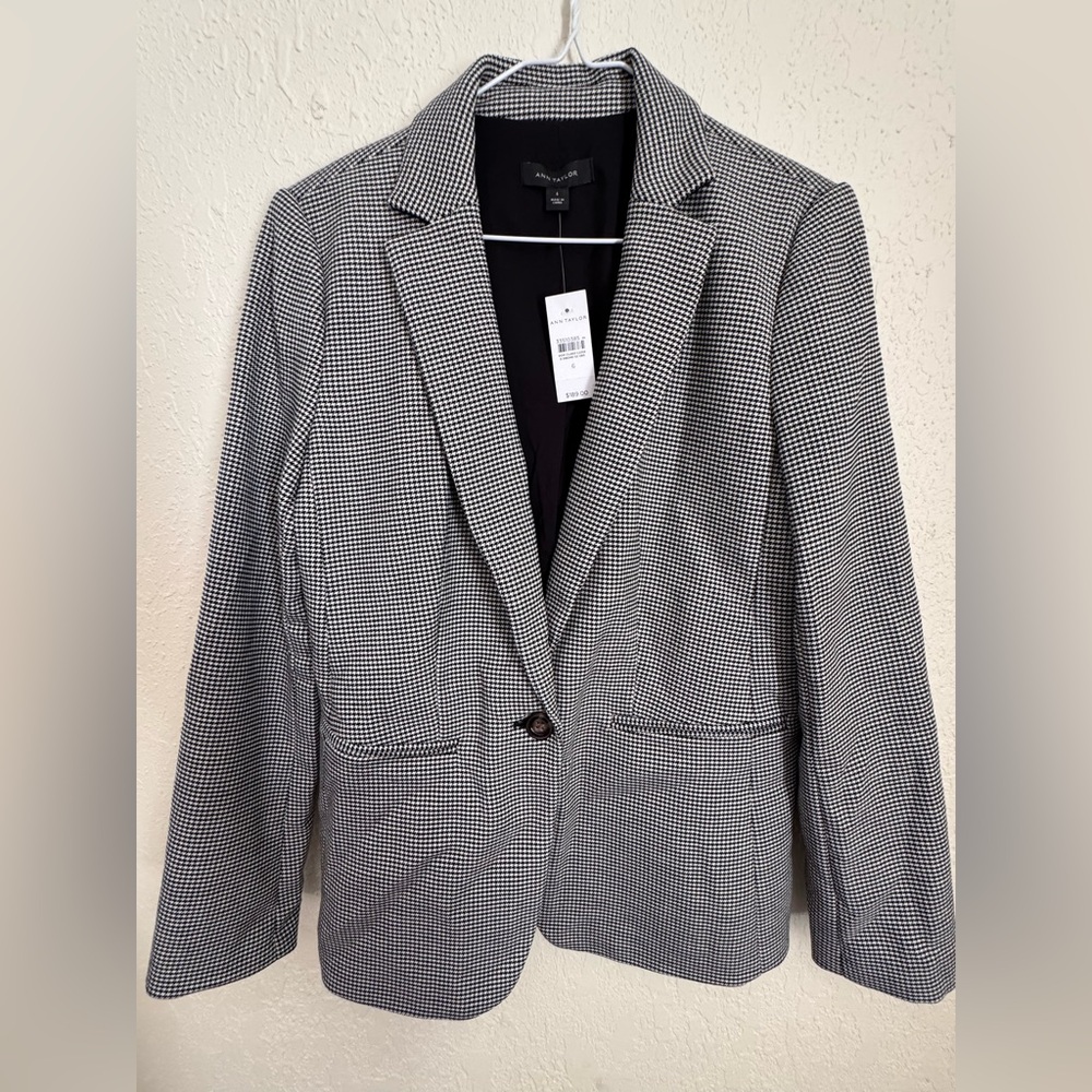 Ann Taylor Black and White Houndstooth Blazer